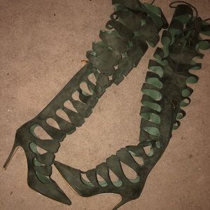 Olive Green Thigh Length Stiletto Boots